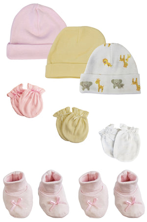 Preemie Baby Girl Caps with Infant Mittens and Booties - 8 Pack