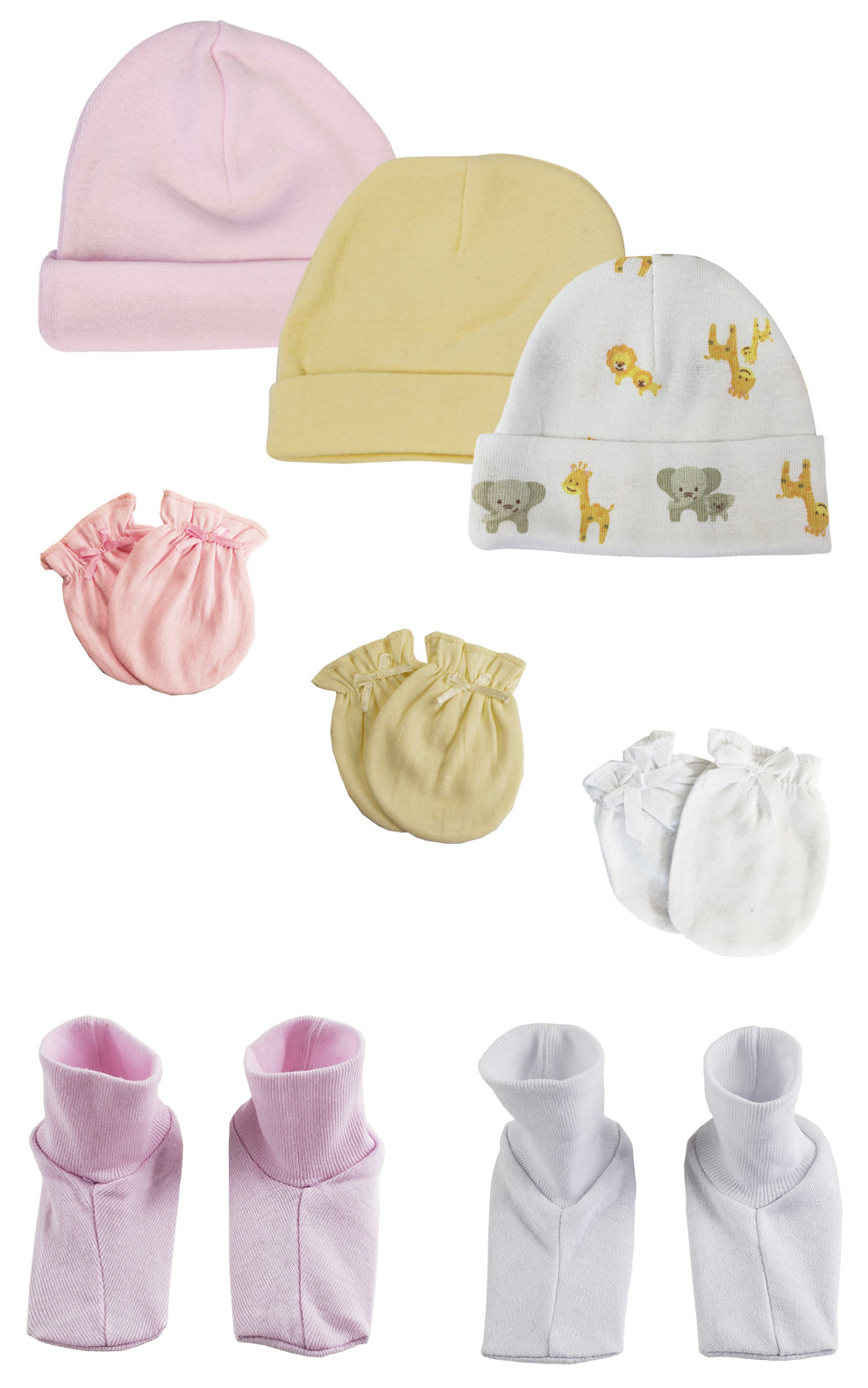 Baby Girls Caps, Booties and Mittens (Pack of 8)