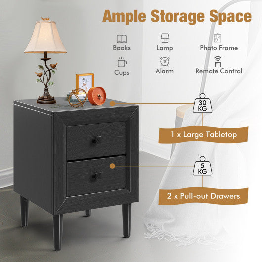 Multipurpose Retro Bedside Nightstand/ End Table with 2 Drawers-Black