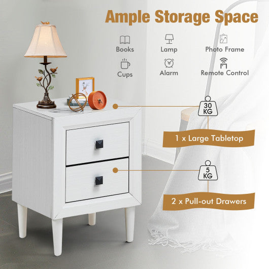 Multipurpose Retro Bedside Nightstand with 2 Drawers-White