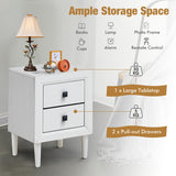 Multipurpose Retro Bedside Nightstand with 2 Drawers-White