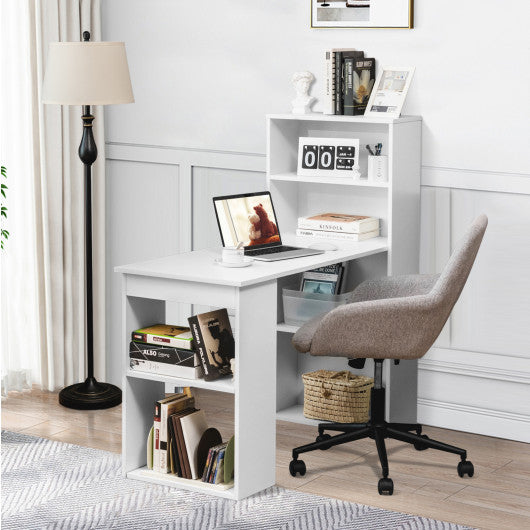 Computer Desk Writing Workstation Office with 6-Tier Storage Shelves-White