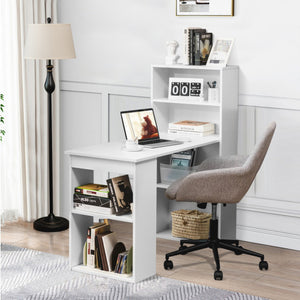 Computer Desk Writing Workstation Office with 6-Tier Storage Shelves-White