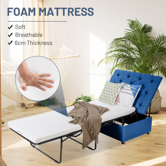 Folding Ottoman Sleeper Bed with Mattress for Guest Bed and Office Nap-Blue