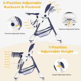 A-Shaped High Chair with 4 Lockable Wheels-Navy