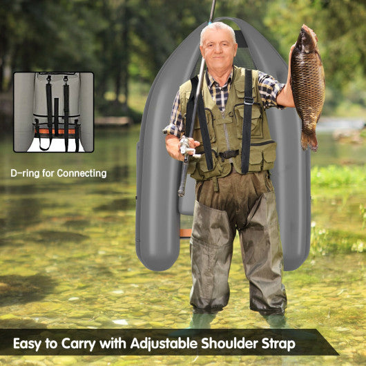 Inflatable Fishing Float Tube with Pump Storage Pockets and Fish Ruler-Gray