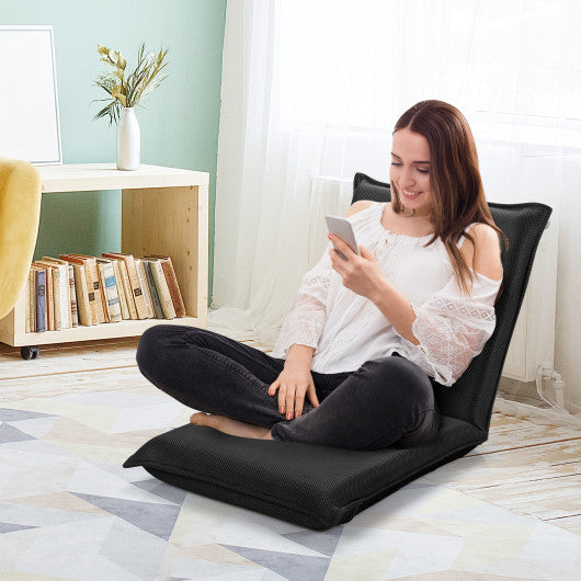 Adjustable 6 Positions Folding Lazy Man Sofa Chair Floor Chair-Black