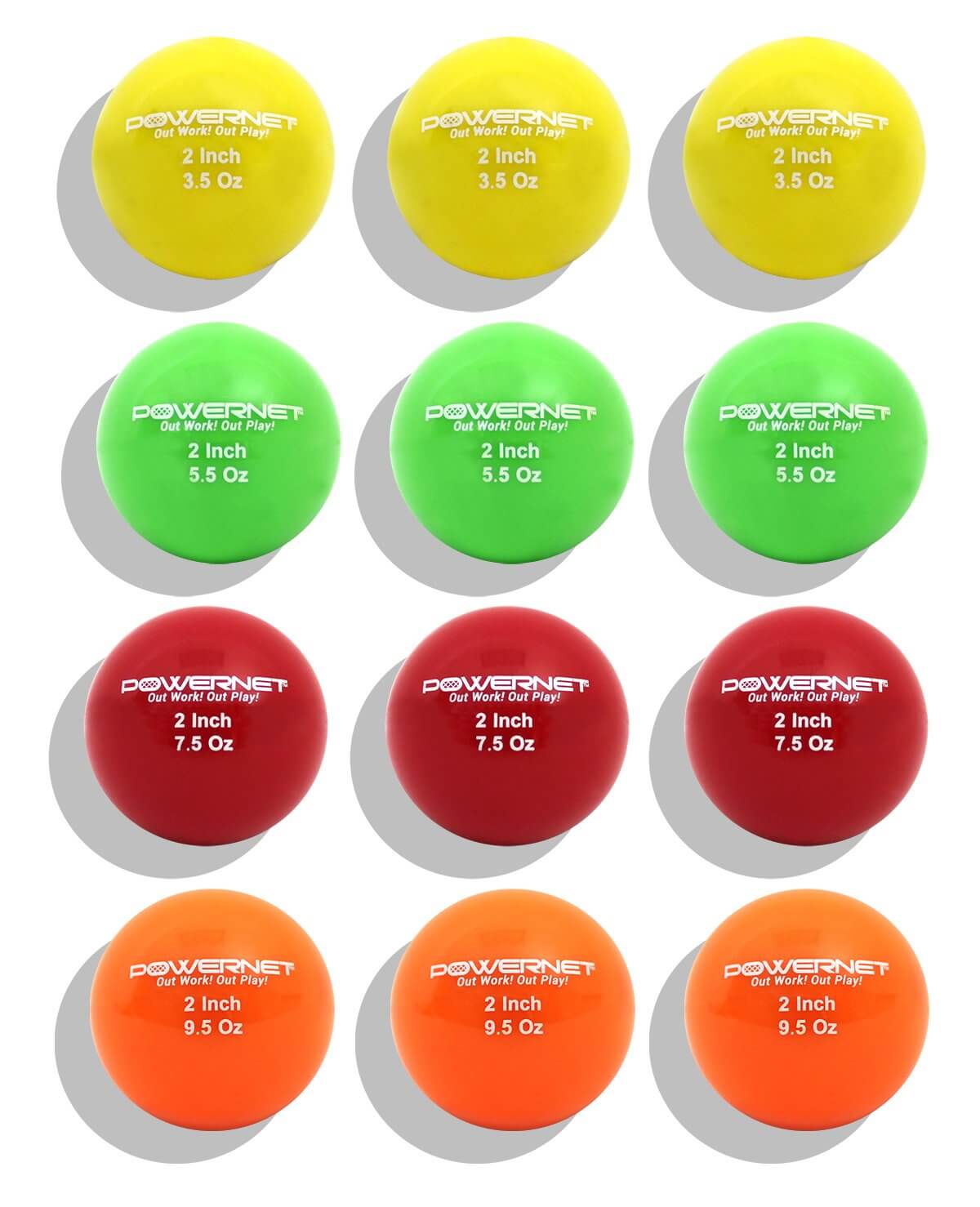2" Weighted Training Balls 6 Pack - Choose from 4 Weights - 3.5, 5.5, 7.5, 9.5 oz by Jupiter Gear
