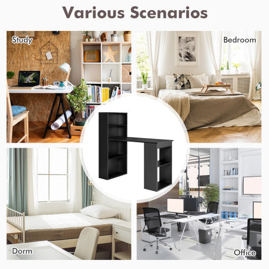 Computer Desk Writing Workstation Office with 6-Tier Storage Shelves-Black