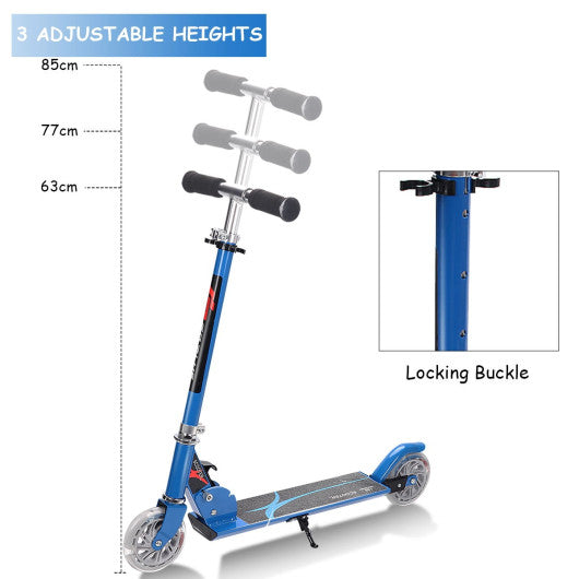 Folding Aluminum Kids Kick Scooter with LED Lights-Blue