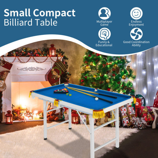 47 Inch Folding Billiard Table with Cues and Brush Chalk-Blue