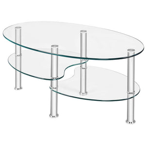 Tempered Glass Oval Side Coffee Table-Transparent