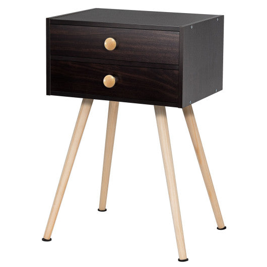 Mid Century Modern 2 Drawers Nightstand in Natural-Coffee