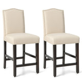 2 Pcs Fabric Nail Head Counter Height Dining Side Chairs Set-Beige