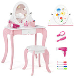 Pretend Kids Vanity Set with 360 ° Rotatable Mirror and Play Accessories