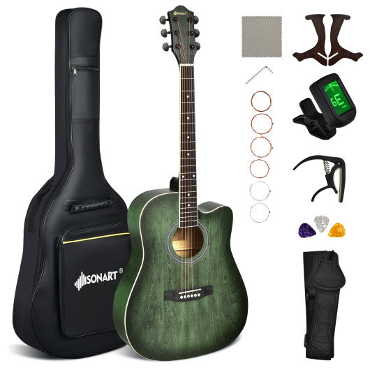 41 Inch Full Size Cutaway Acoustic Guitar Set for Beginner-Green