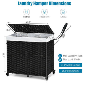 Laundry Hamper with Wheels and Lid-Black