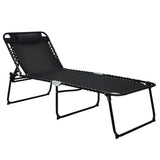 4 Position Folding Lounge Chaise with Adjustable Backrest and Footrest-Black