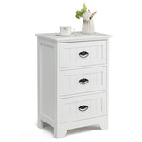 3 Drawers End Storage Wood Side Nightstand-White
