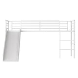 Twin Metal Loft Bed with Slide Safety Guardrails and Built-in Ladder-White