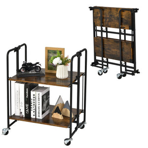 Folding Rolling Cart with Metal Frame-2-Tier