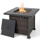 32 Inch Square Propane Fire Pit Table with Lava Rocks Cover-Brown