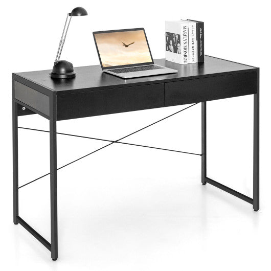 2-Drawer Home Office Desk with Steel Frame-Black