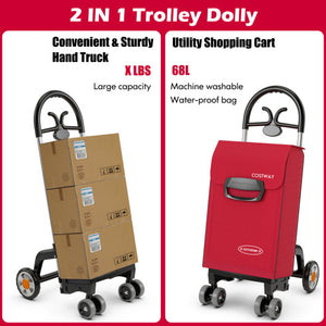 Folding Shopping Cart Utility Hand Truck with Rolling Swivel Wheels-Red
