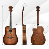 41 Inch Full Size Cutaway Acoustic Guitar Set for Beginner-Coffee