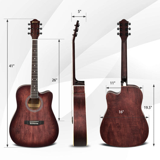 41 Inch Full Size Cutaway Acoustic Guitar Set for Beginner-Red