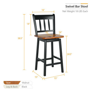 24.5 Inches Set of 2 Swivel Bar Stools with 360° Swiveling-Black