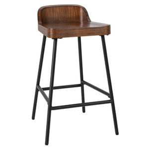 Industrial 24.5 Inches Bar Stool with Backrest and Saddle Seat-Rustic Brown