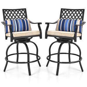 Set of 2 Outdoor Bar Height Chair with Soft Cushions
