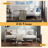 Metal Daybed Twin Bed Frame Stable Steel Slats Sofa Bed-White