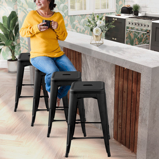 24 Inch Set of 4 Tolix Style Counter Height Barstool Stackable Chair-Black