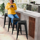 24 Inch Set of 4 Tolix Style Counter Height Barstool Stackable Chair-Black