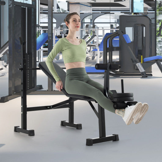 Adjustable Weight Bench and Barbell Rack Set with Weight Plate Post