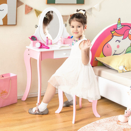 Pretend Kids Vanity Set with 360 ° Rotatable Mirror and Play Accessories