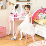 Pretend Kids Vanity Set with 360 ° Rotatable Mirror and Play Accessories