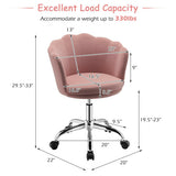 Upholstered Velvet Kids Desk Chair with Wheels and Seashell Back-Pink