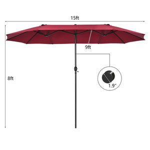 15 Feet Patio Double-Sided Umbrella with Hand-Crank System-Dark Red