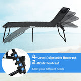 4 Position Folding Lounge Chaise with Adjustable Backrest and Footrest-Black