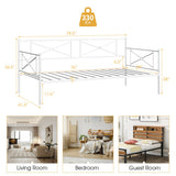 Metal Daybed Twin Bed Frame Stable Steel Slats Sofa Bed-White