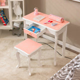 Princess Vanity Table and Chair Set with Tri-Folding Mirror and Snowflake Print-Pink