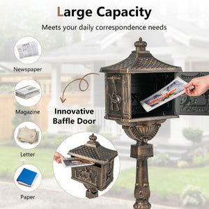 Retro Cast Aluminum Mailbox Security Postal Letter Box with Baffle Door-Bronze