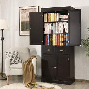 Cupboard Freestanding Kitchen Cabinet w/ Adjustable Shelves-Dark Brown