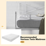 Metal Daybed Twin Bed Frame Stable Steel Slats Sofa Bed-White