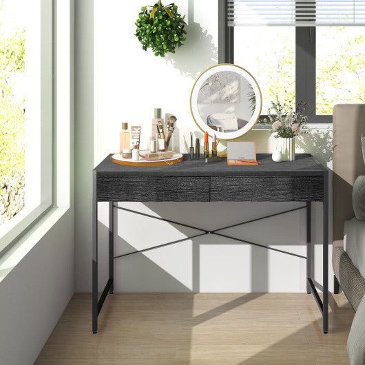 2-Drawer Home Office Desk with Steel Frame-Black