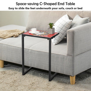 C-shaped Waterproof Outdoor Side End Table with Ceramic Top