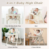 4-in-1 Baby High Chair with 6 Adjustable Heights-Beige